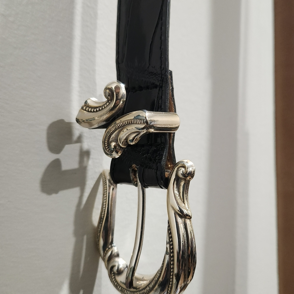 Elegant Black Leather Belt with Silver Buckle